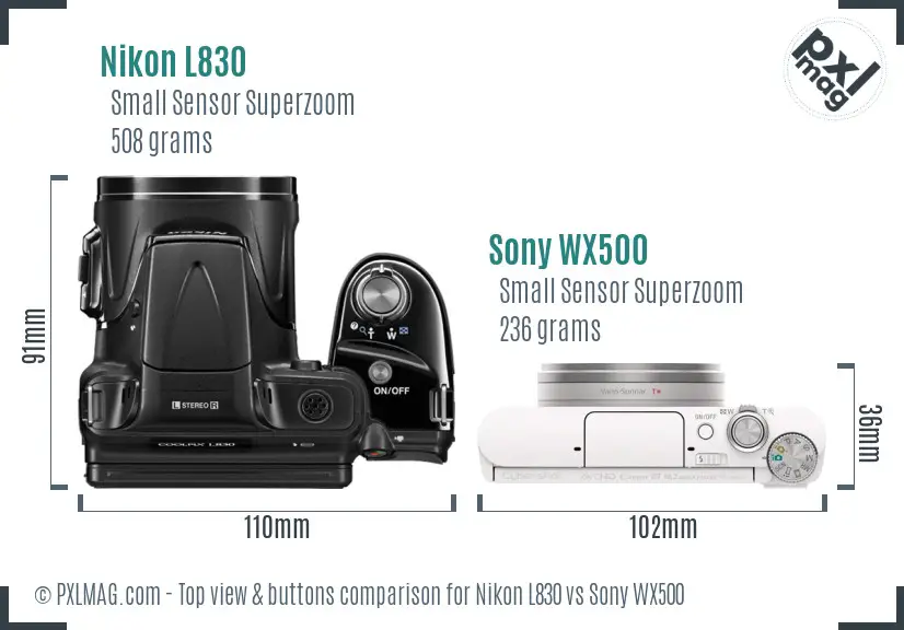 Nikon L830 vs Sony WX500 top view buttons comparison