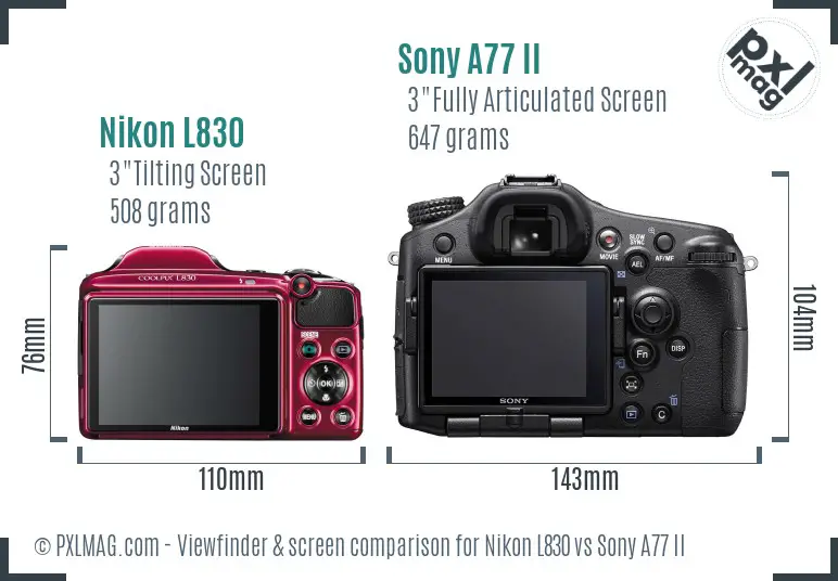 Nikon L830 vs Sony A77 II Screen and Viewfinder comparison