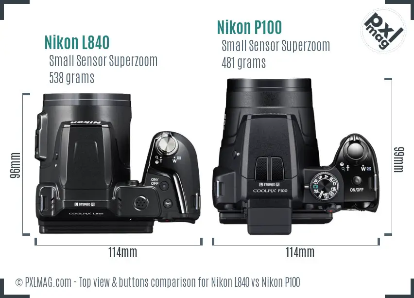Nikon L840 vs Nikon P100 top view buttons comparison