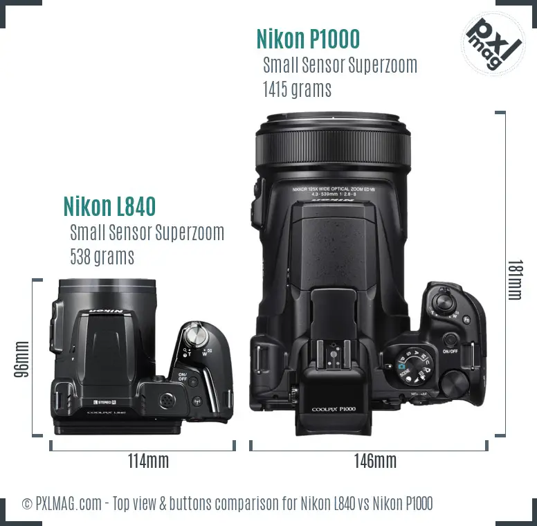 Nikon L840 vs Nikon P1000 top view buttons comparison