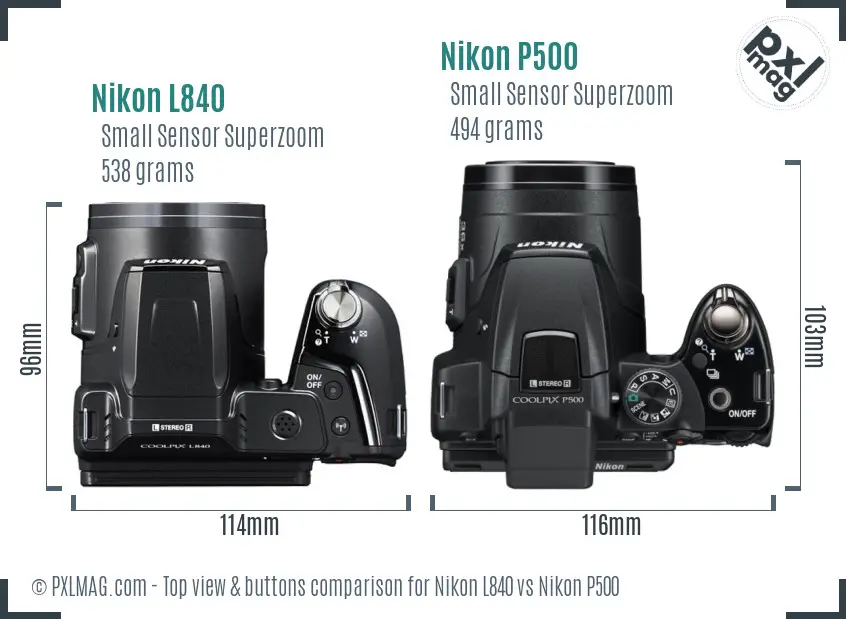 Nikon L840 vs Nikon P500 top view buttons comparison