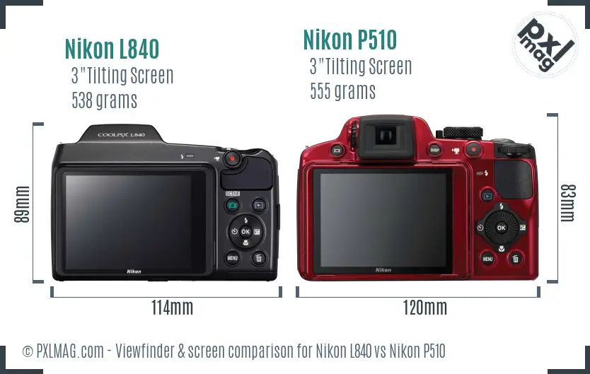 Nikon L840 vs Nikon P510 Screen and Viewfinder comparison
