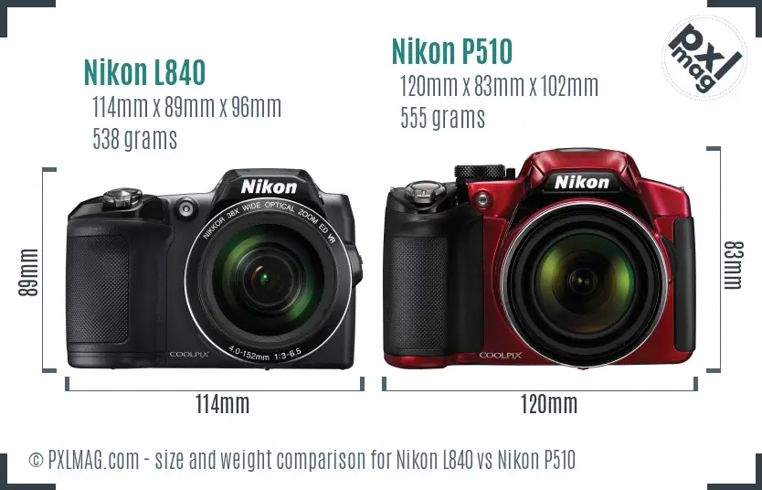 Nikon L840 vs Nikon P510 size comparison