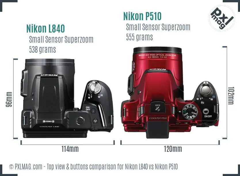 Nikon L840 vs Nikon P510 top view buttons comparison