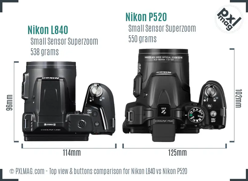 Nikon L840 vs Nikon P520 top view buttons comparison