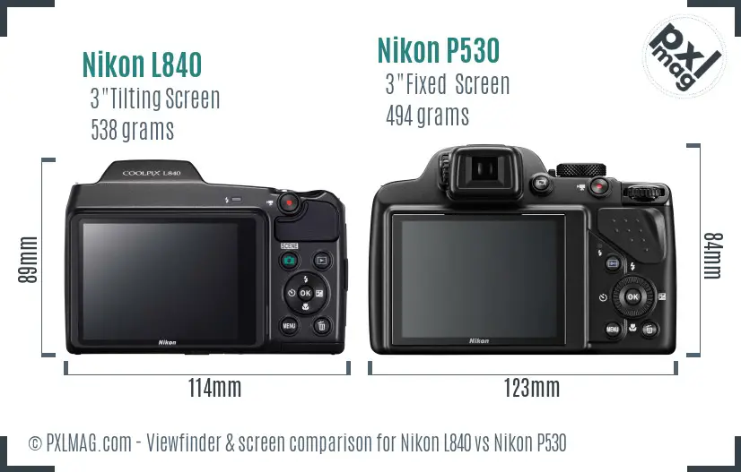Nikon L840 vs Nikon P530 Screen and Viewfinder comparison