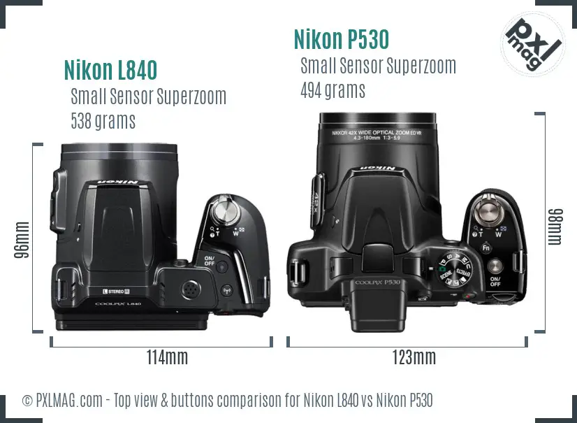 Nikon L840 vs Nikon P530 top view buttons comparison