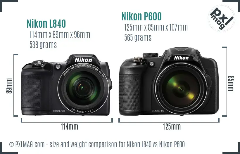 Nikon L840 vs Nikon P600 size comparison