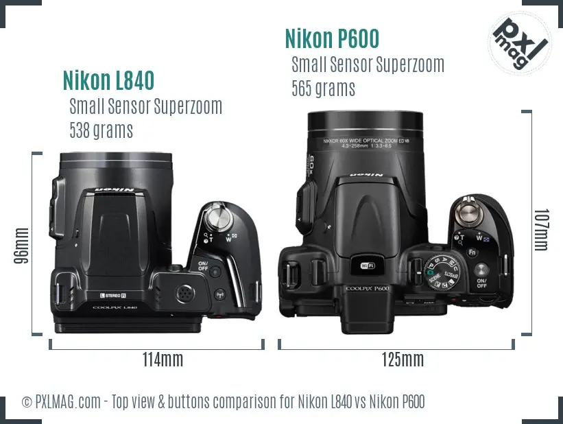 Nikon L840 vs Nikon P600 top view buttons comparison