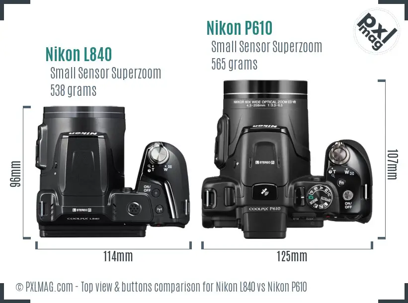 Nikon L840 vs Nikon P610 top view buttons comparison