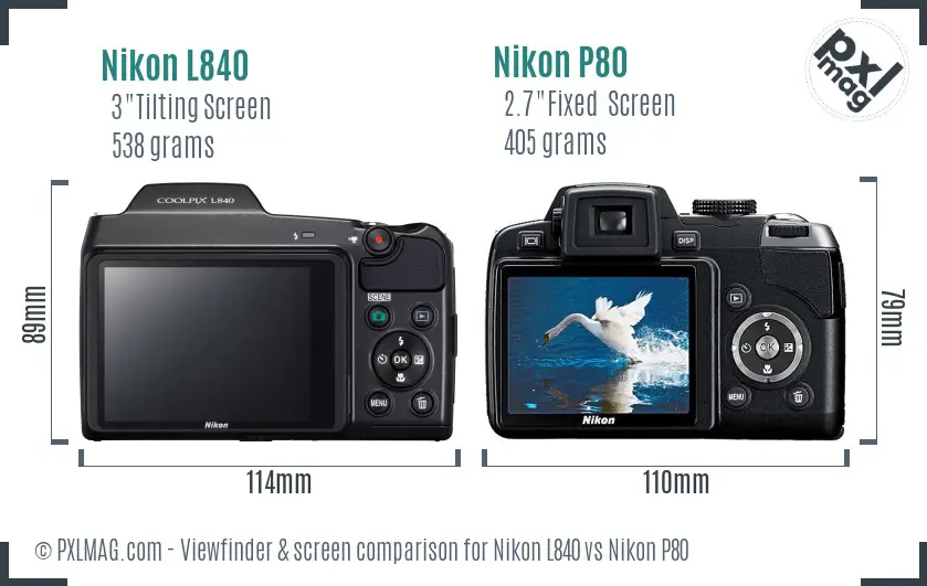 Nikon L840 vs Nikon P80 Screen and Viewfinder comparison