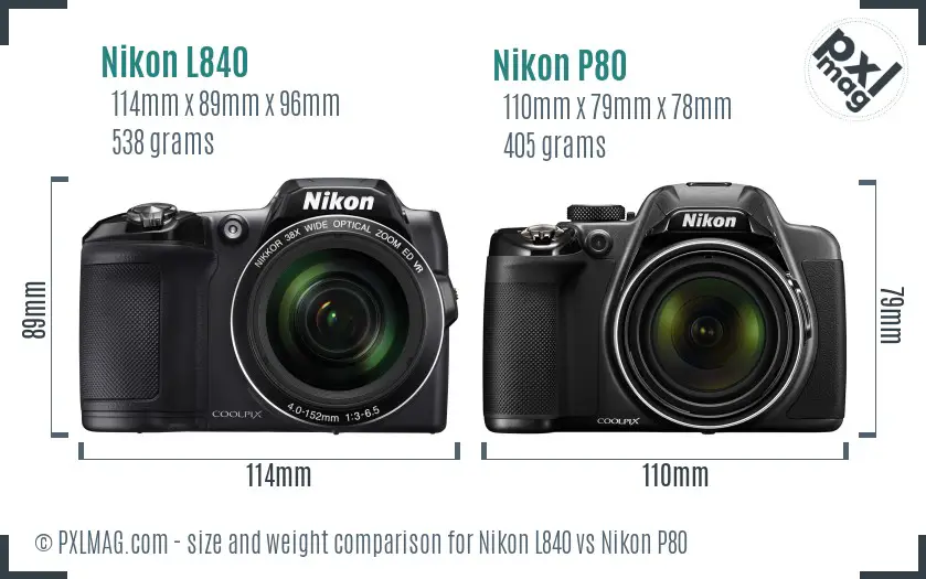 Nikon L840 vs Nikon P80 size comparison
