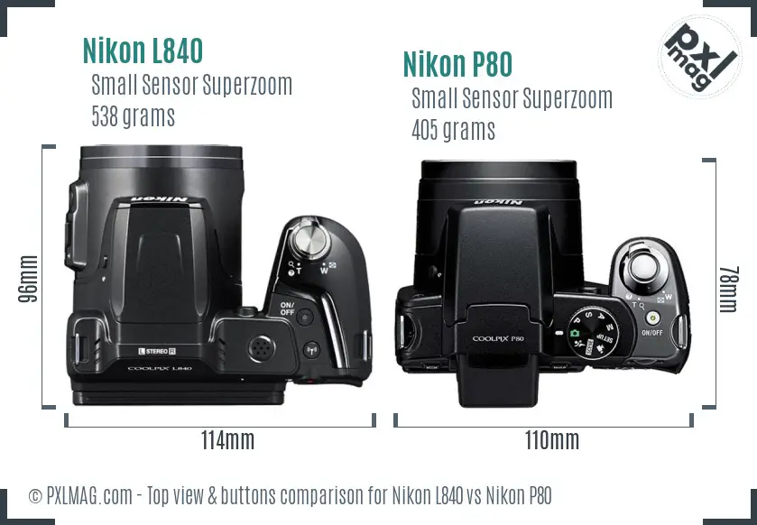 Nikon L840 vs Nikon P80 top view buttons comparison