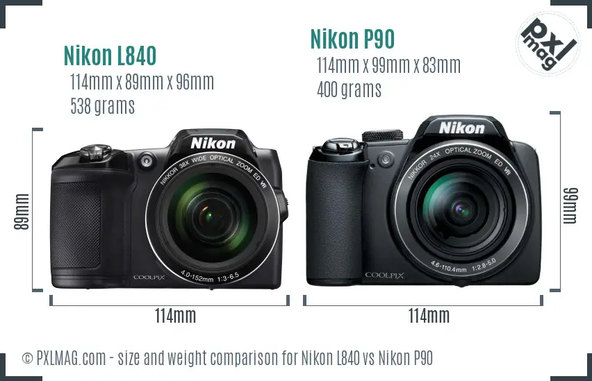 Nikon L840 vs Nikon P90 size comparison