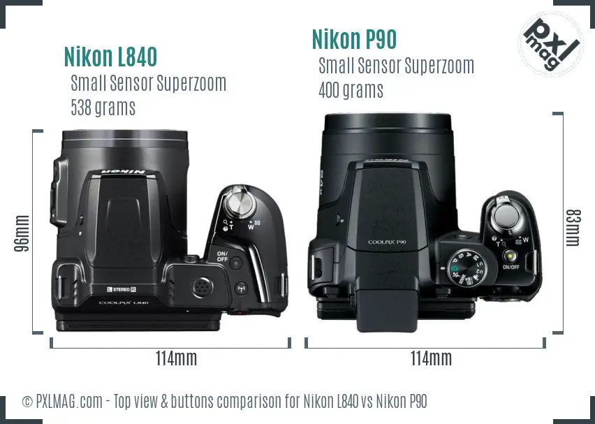 Nikon L840 vs Nikon P90 top view buttons comparison