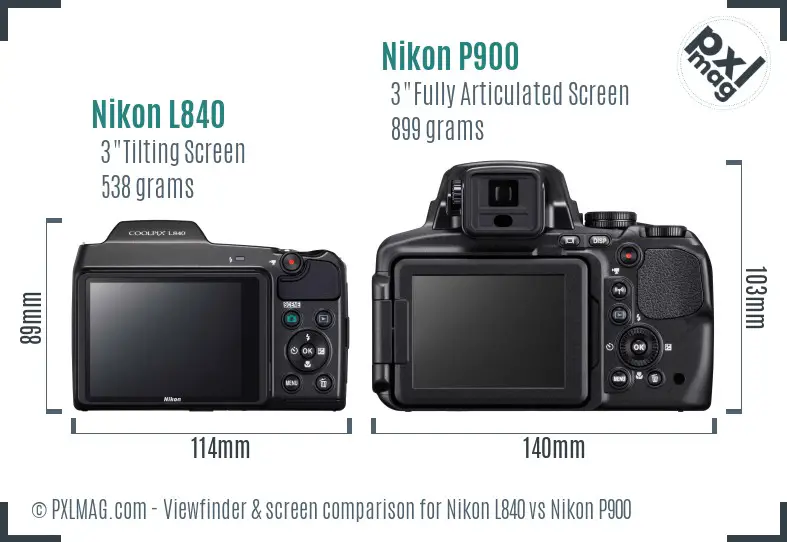 Nikon L840 vs Nikon P900 Screen and Viewfinder comparison