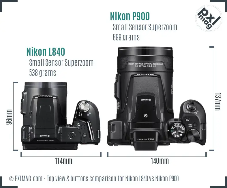 Nikon L840 vs Nikon P900 top view buttons comparison