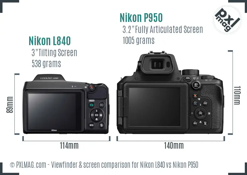 Nikon L840 vs Nikon P950 Screen and Viewfinder comparison