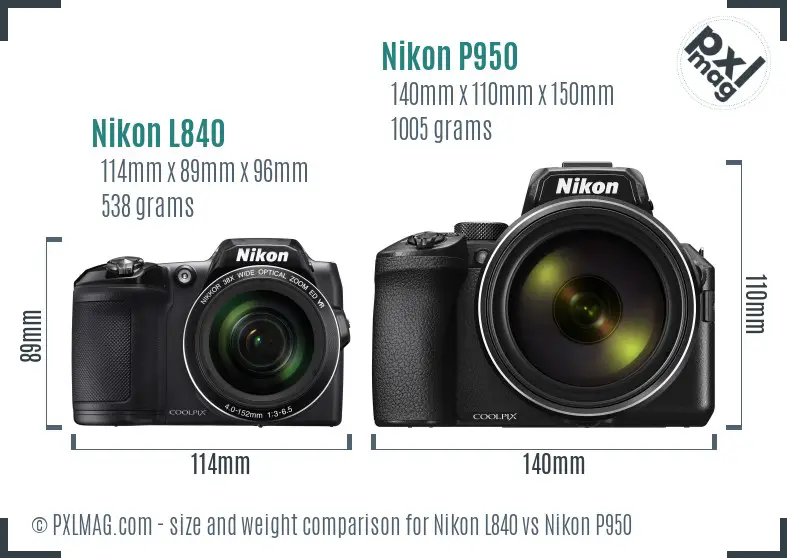 Nikon L840 vs Nikon P950 size comparison