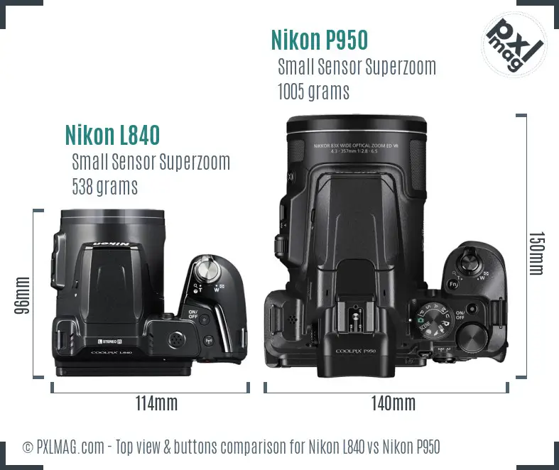 Nikon L840 vs Nikon P950 top view buttons comparison