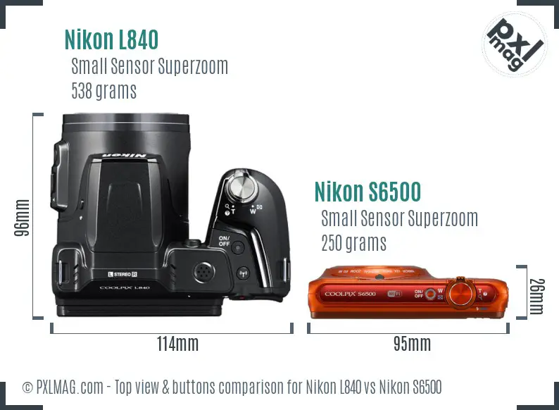 Nikon L840 vs Nikon S6500 top view buttons comparison