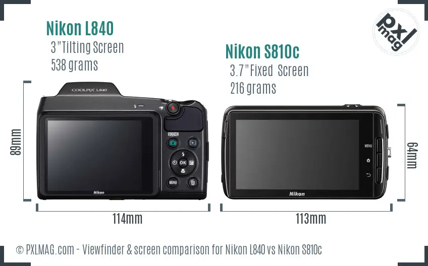 Nikon L840 vs Nikon S810c Screen and Viewfinder comparison