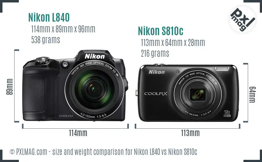 Nikon L840 vs Nikon S810c size comparison