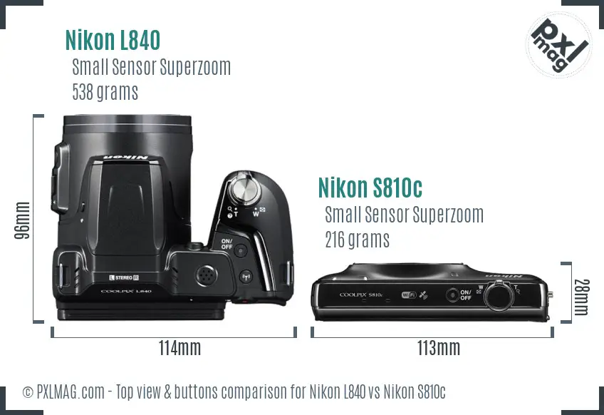 Nikon L840 vs Nikon S810c top view buttons comparison