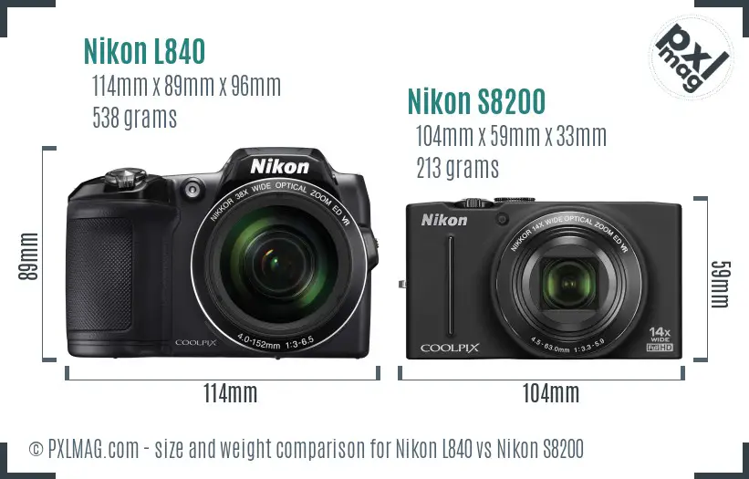 Nikon L840 vs Nikon S8200 size comparison