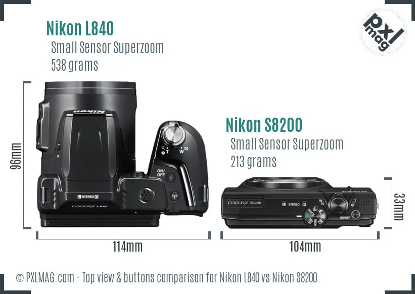 Nikon L840 vs Nikon S8200 top view buttons comparison