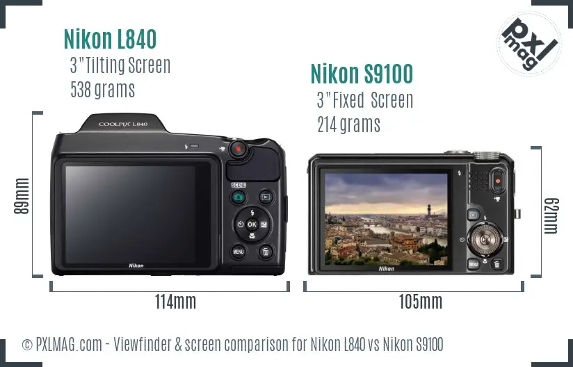Nikon L840 vs Nikon S9100 Screen and Viewfinder comparison