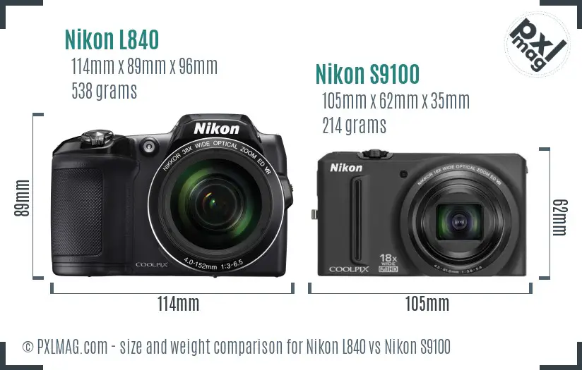 Nikon L840 vs Nikon S9100 size comparison