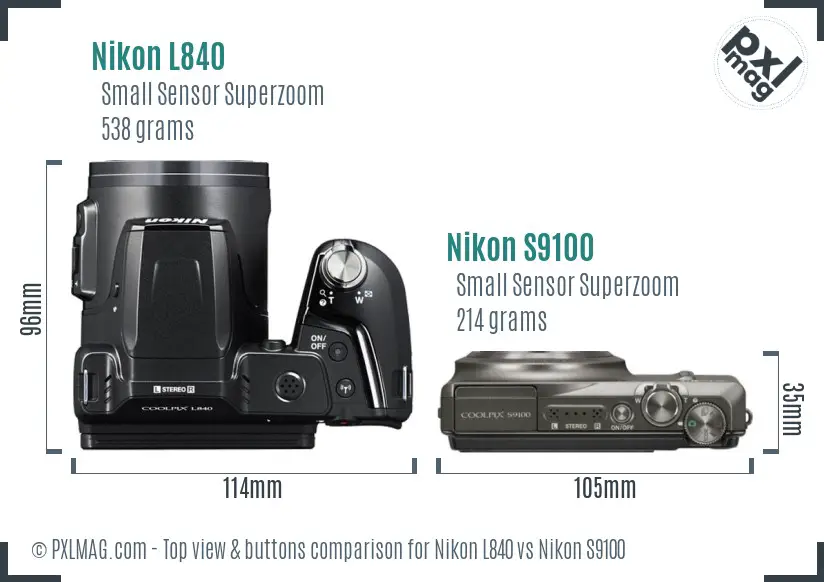 Nikon L840 vs Nikon S9100 top view buttons comparison