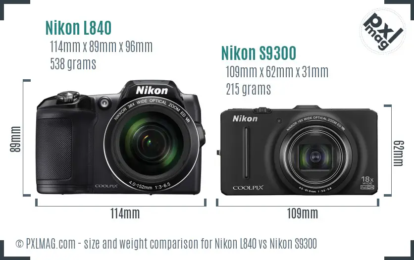 Nikon L840 vs Nikon S9300 size comparison