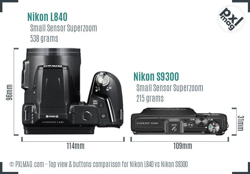 Nikon L840 vs Nikon S9300 top view buttons comparison