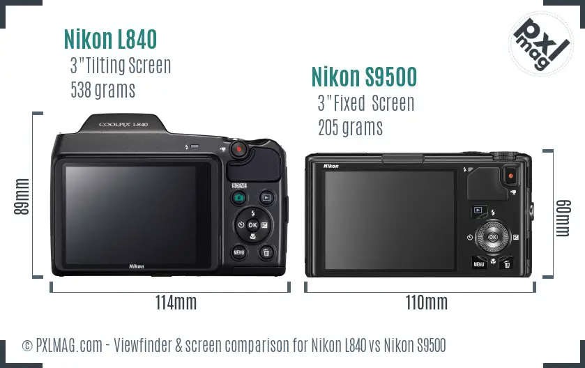Nikon L840 vs Nikon S9500 Screen and Viewfinder comparison