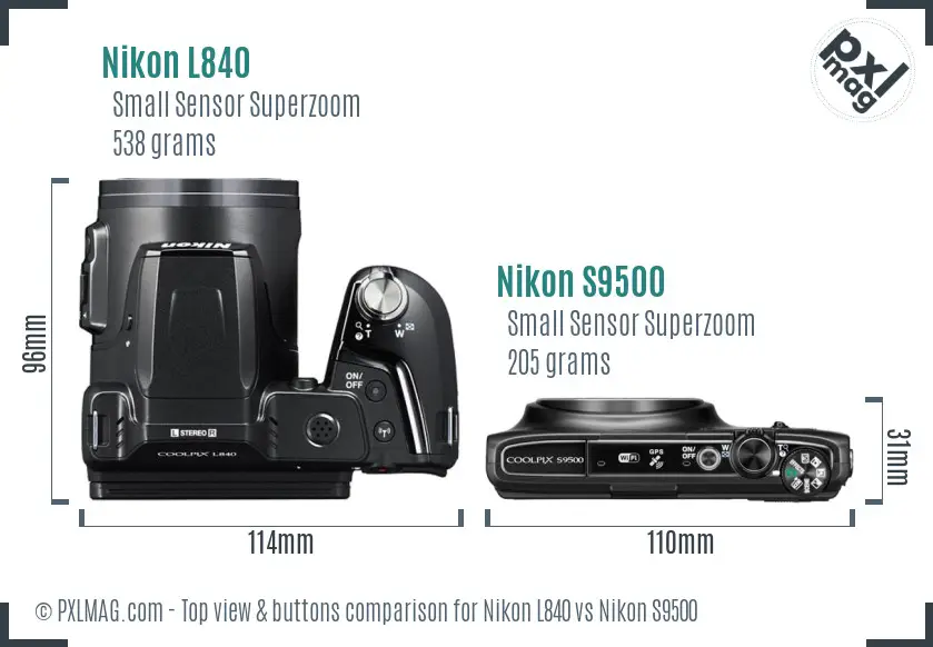 Nikon L840 vs Nikon S9500 top view buttons comparison