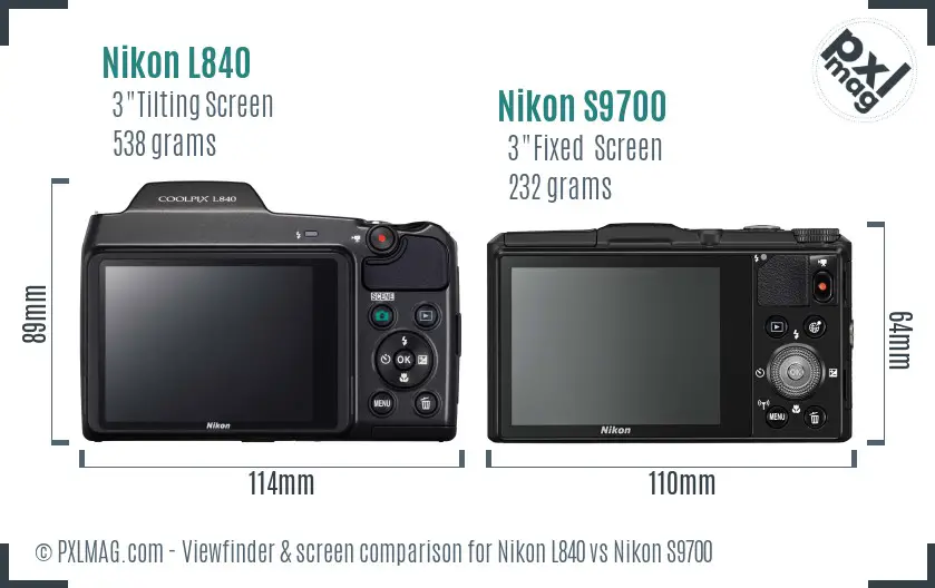 Nikon L840 vs Nikon S9700 Screen and Viewfinder comparison