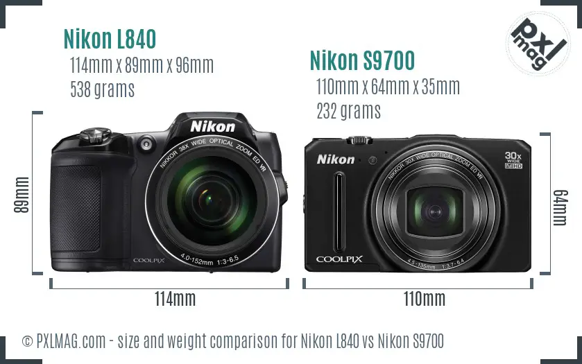 Nikon L840 vs Nikon S9700 size comparison