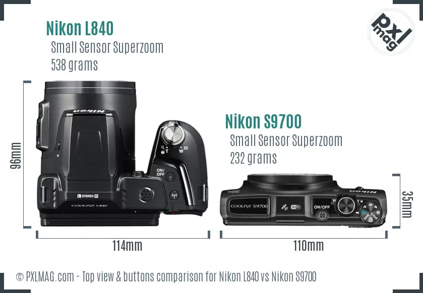 Nikon L840 vs Nikon S9700 top view buttons comparison