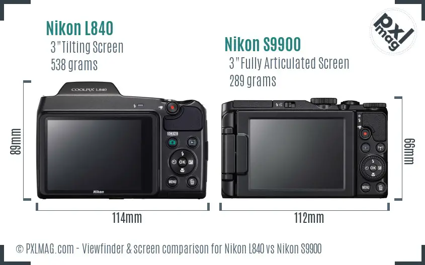 Nikon L840 vs Nikon S9900 Screen and Viewfinder comparison