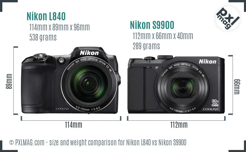 Nikon L840 vs Nikon S9900 size comparison