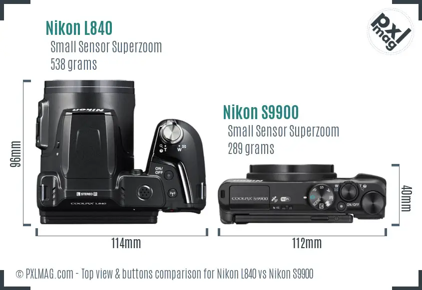Nikon L840 vs Nikon S9900 top view buttons comparison