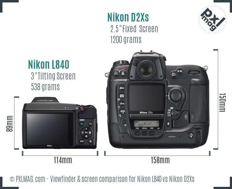 Nikon L840 vs Nikon D2Xs Screen and Viewfinder comparison