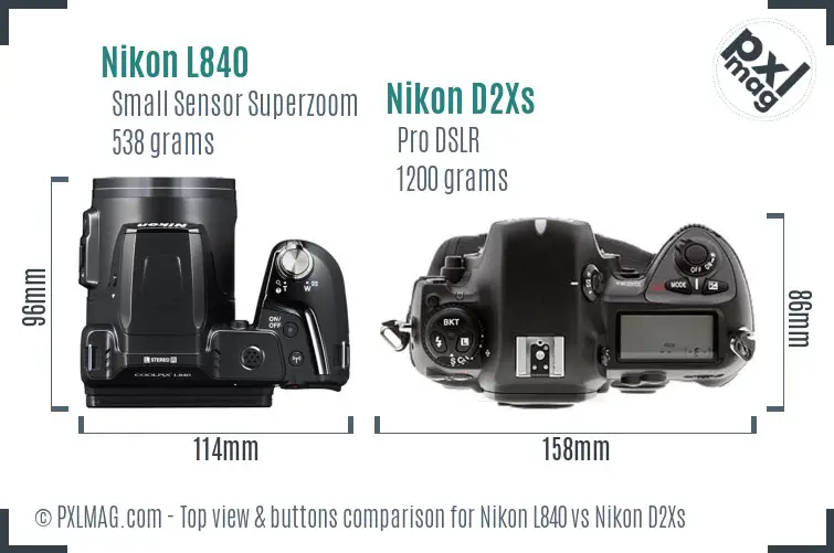 Nikon L840 vs Nikon D2Xs top view buttons comparison