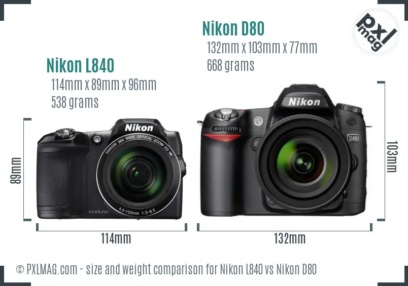 Nikon L840 vs Nikon D80 size comparison