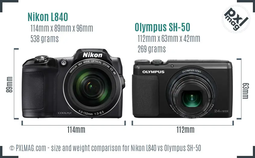 Nikon L840 vs Olympus SH-50 size comparison