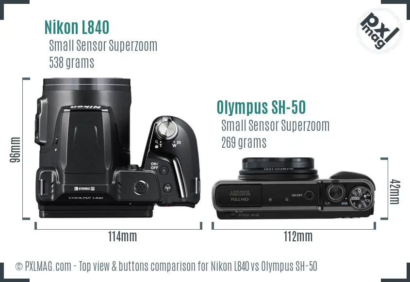 Nikon L840 vs Olympus SH-50 top view buttons comparison