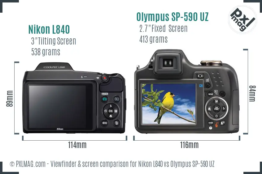 Nikon L840 vs Olympus SP-590 UZ Screen and Viewfinder comparison