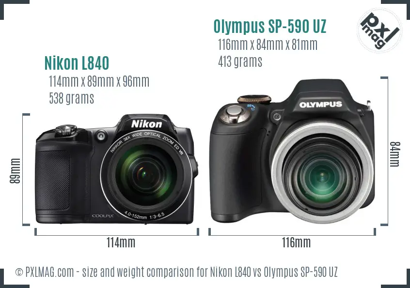 Nikon L840 vs Olympus SP-590 UZ size comparison